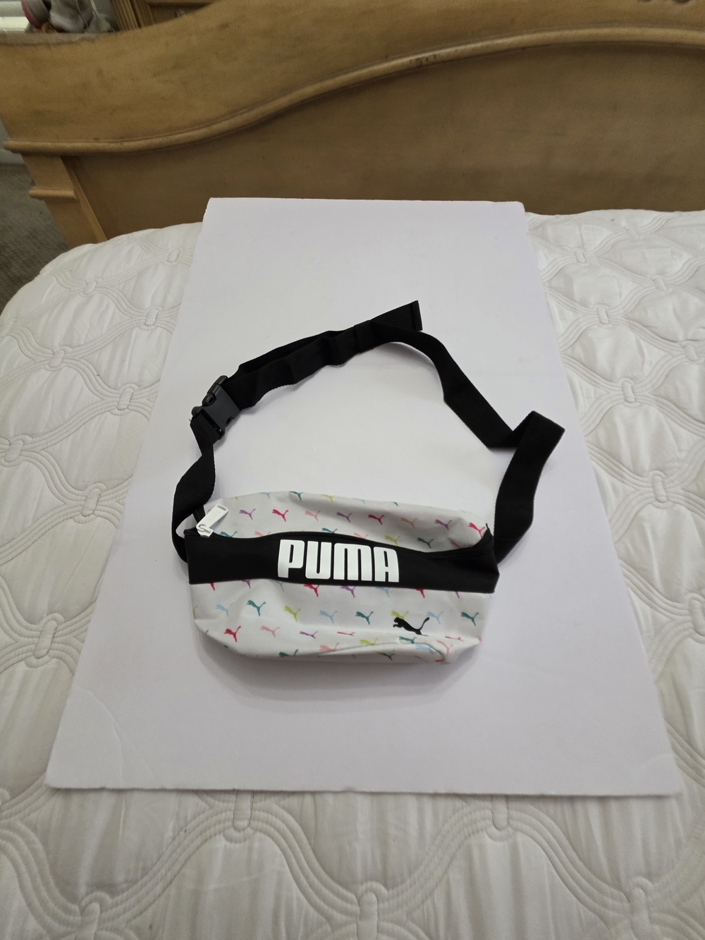 Puma White Multicolor Logo Waist Bag with Black Strap